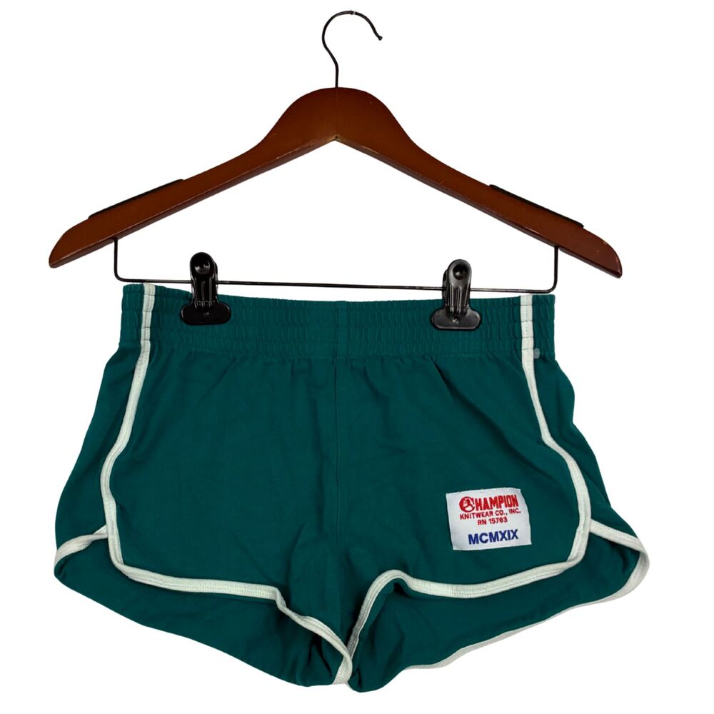 Champion Womens Shorts Small Teal Green Retro Running Gym Athletic Cotton